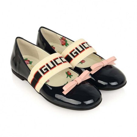 GUCCI Girls Navy Patent Leather Ballerina Shoes - GUCCI Girls - Girls Top Designers - Girls Designer Clothes