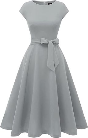 Women Vintage Cocktail Dress, Tea Party 50s Dresses, 2022 Homecoming Dress, Fit Flare Church Dresses, Modest Aline Dress, Casual Fall Dress, Bridesmaid Wedding Guest Dress Grey L at Amazon Women’s Clothing store