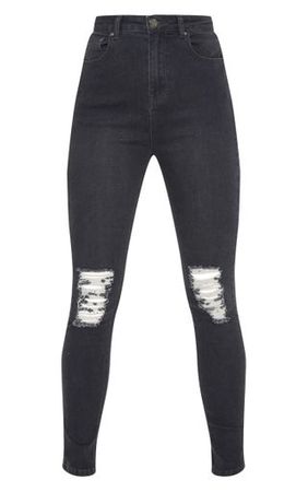 Grey Knee Rip 5 Pocket Skinny Jean | Denim | PrettyLittleThing