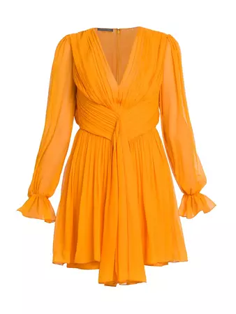 Shop Alberta Ferretti Silk Chiffon V-Neck Dress | Saks Fifth Avenue