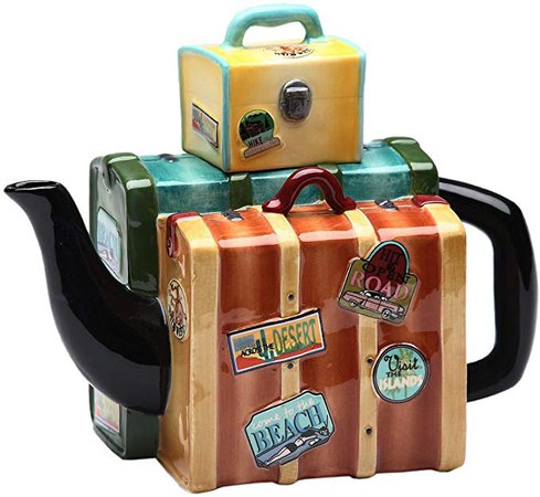 ATD 62503 6.75" Road Trip Yellow, Green and Brown Suitcase Motif Teapot: Amazon.ca: Home & Kitchen