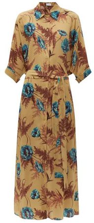 Hawaii Floral Print Dolman Sleeve Silk Shirtdress - Womens - Blue Print