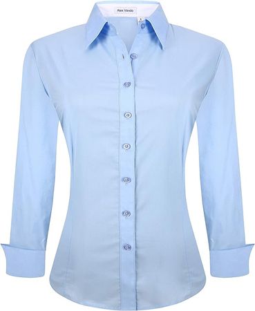 Alex Vando Womens Dress Shirts Regular Fit Long Sleeve Stretch Work Shirt at Amazon Women’s Clothing store