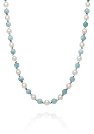 Belk & Co. Sterling Silver Milky Aquamarine and Freshwater Pearl Necklace