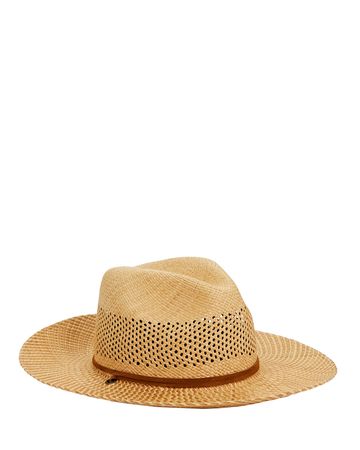 Freya Willow Leather-Trimmed Straw Panama Hat in beige | INTERMIX®
