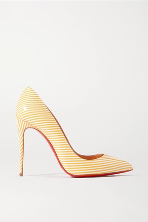 Yellow Pigalle Follies 100 striped patent-leather pumps | Christian Louboutin | NET-A-PORTER
