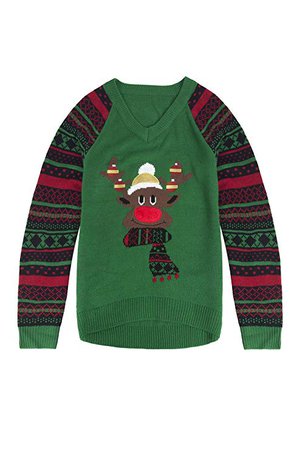 Viottiset Women's Ugly Christmas Animal Pullover Knitted Sweater Green Reindeer L at Amazon Women’s Clothing store
