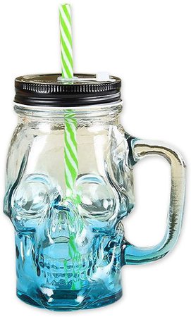 Shopready Glass Cup 300 ml Skull Glass Wine Mug Drinking Jar with Lid and Straw - Blue: Amazon.ca: Home & Kitchen