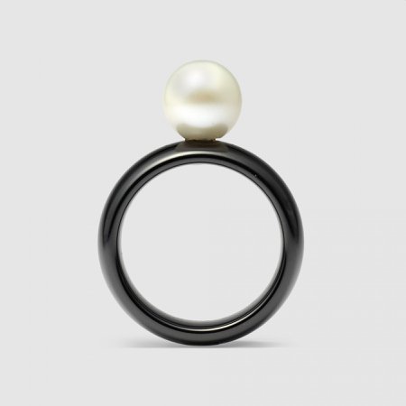 Etienne Perret 8 MM Black Ceramic Ring (White Pearl)