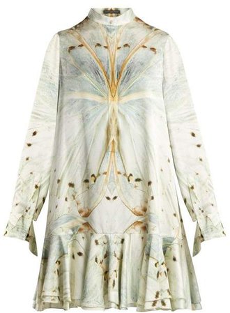 Butterfly Print Silk Mini Dress - Womens - V626