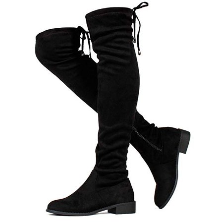 Amazon.com | RF ROOM OF FASHION Stretchy Over The Knee Riding Boots (Medium Calf) Black SU (8) | Over-the-Knee