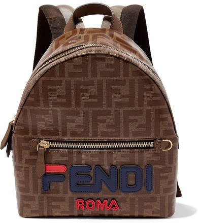 Leather-trimmed Printed Coated-canvas Backpack - Brown