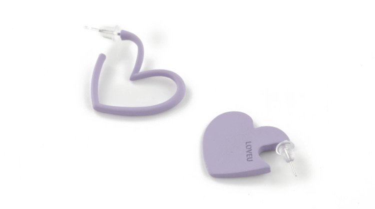 lilac heart love u earrings