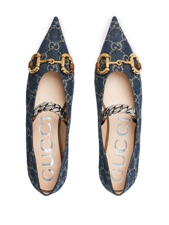 Shop blue Gucci GG Horsebit ballerina shoes with Express Delivery - Farfetch