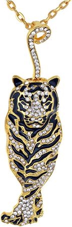 Amazon.com: Alilang Golden Tone Rhinestone Black Enamel Stripe Tiger Pendant Necklace : Clothing, Shoes & Jewelry