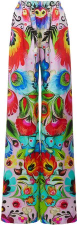 Naeem Khan Abstract-Printed Flared Silk Pants Size: XS