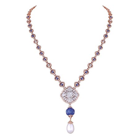 18 Karat Gold, Sapphire, Tanzanite, Diamonds Chain Necklace For Sale at 1stdibs