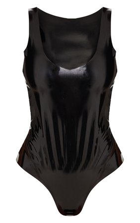 Black Vinyl Scoop Neck Bodysuit | Tops | PrettyLittleThing USA