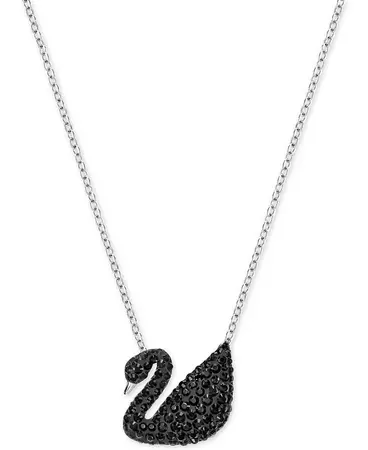 Swarovski Two-Tone Black Pavé Iconic Swan Pendant Necklace - Macy's