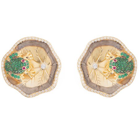 Frog Lily Pad Stud Earrings Gold | LATELITA | Wolf & Badger