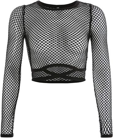 Amazon.com: LXXIASHI Casual Women's Long Sleeve Mesh Crop Top Sexy Slim Pullover See-Through Fishnet T-Shirt Blouse : Clothing, Shoes & Jewelry