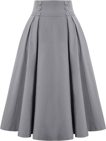 Belle Poque Women's Midi Skirt Stretch Flowy Skirt with Pockets for Women,Gray