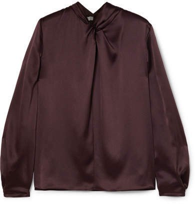 Knotted Silk-satin Blouse - Brown