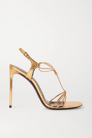 Gold Robin metallic watersnake sandals | SAINT LAURENT | NET-A-PORTER