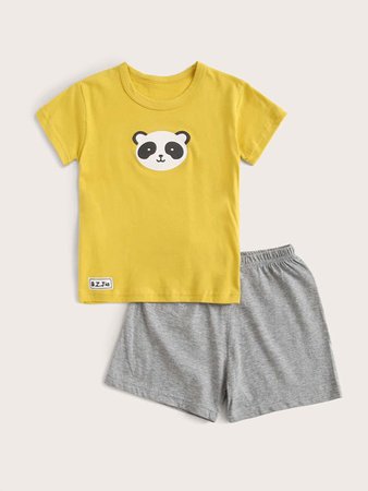 Toddler Boys Panda Print Tee With Short PJ Set | SHEIN USA