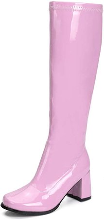 Amazon.com | Women's Go Go Boots Over The Knee Block Heel Zipper Boot Winter Shoes Red-38(240/US8) | Knee-High