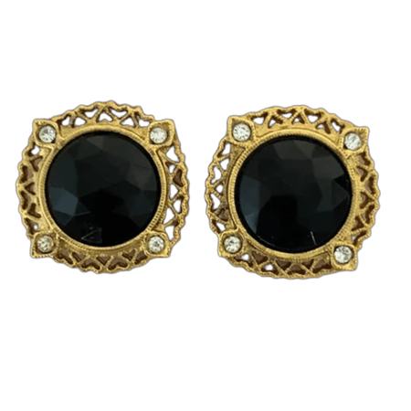 1980s Elegant Black and Gold Filigree Earrings - Eighties Special Occasion Earrings