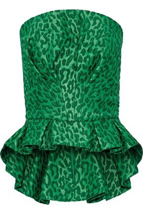 Strapless leopard-print satin-jacquard peplum top | BRANDON MAXWELL | Sale up to 70% off | THE OUTNET