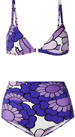 Floral-print Triangle Bikini - Purple