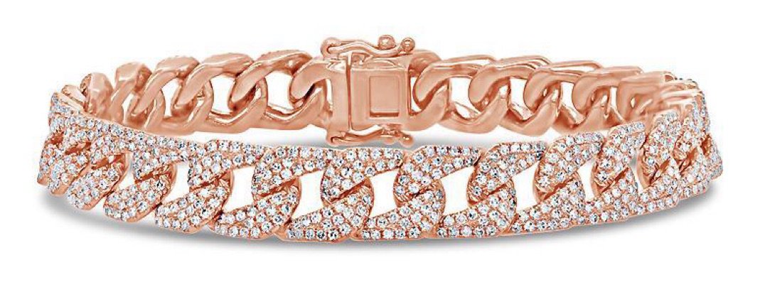 iced out rose gold cuban link chain bracelet