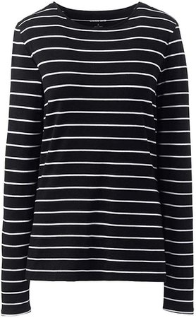 Lands' End Women's Lightweight Fitted Long Sleeve Crewneck T-Shirt Small Black Stripe at Amazon Women’s Clothing store