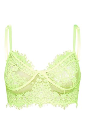 Neon Yellow Longline Lace Bralet | Tops | PrettyLittleThing USA