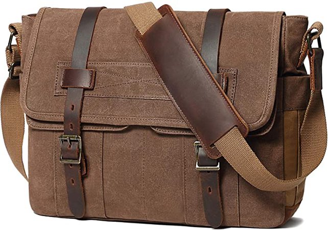 Amazon.com: Messenger Bag for Men 15.6 Inch Rugged Waxed Canvas Laptop Bag Waterproof Genuine Leather Briefcase Satchel Bags for Men Large Work Computer Bag, Brown: Electronics