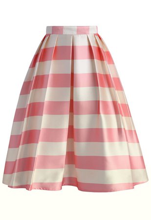 Candy Pink Striped Midi Skirt - Retro, Indie and Unique Fashion | Striped midi skirt, Midi flare skirt, Red pleated skirt