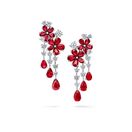 Carissa Double Flower Earrings, Ruby and diamond | Graff