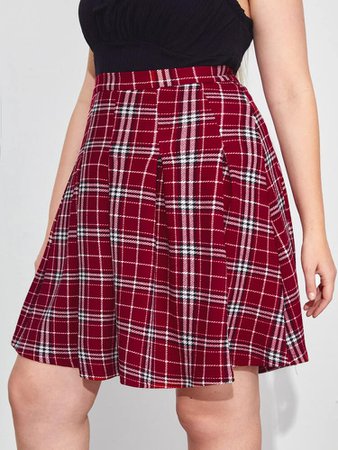 Plus Plaid Boxy Pleated Skirt | SHEIN USA