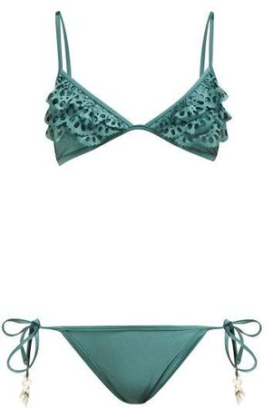Veneto Scalloped Ruffle Bikini - Womens - Green