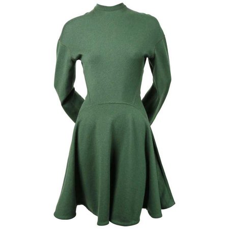 Azzedine Alaia forest green seamed mini dress with full skirt, 1990s For Sale at 1stdibs