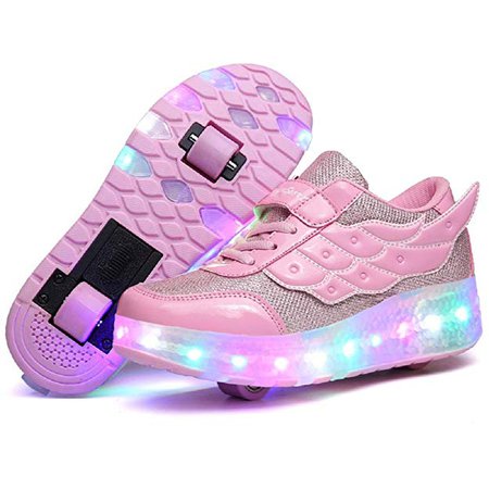 Amazon.com | Nsasy Roller Shoes Girls Pink Double Wheels Shoes Become Kids Sport Sneaker with Led Can Charge Size 6.5 | Sneakers