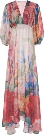 Sandra Mansour Jardin Delicieux Floral-Print Georgette Maxi Dress Size