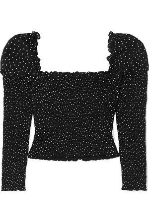 Reformation | Elisabetta cropped smocked polka-dot georgette top | NET-A-PORTER.COM