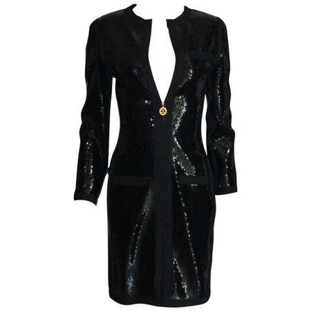 Amazing Black Chanel Sequin Silk Evening Dress