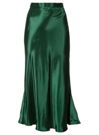 green silk skirt