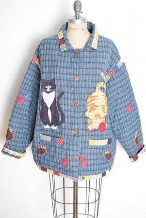 Vintage 90s jacket patchwork jacket applique jacket kitty | Etsy