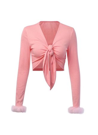 pink faux fur crop top shirt Y2k