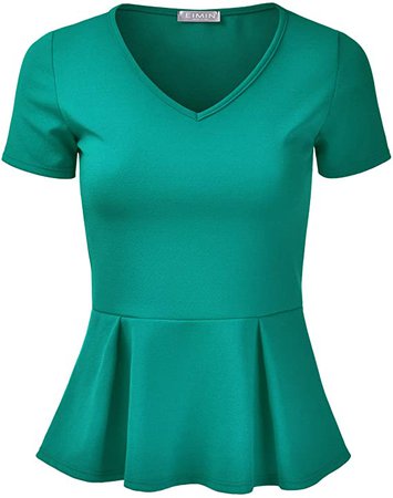 EIMIN Women's Short Sleeve V-Neck Stretchy Flare Peplum Blouse Top KellyGreen 2XL at Amazon Women’s Clothing store